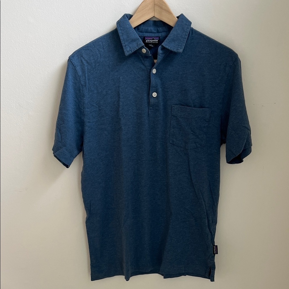 Patagonia Men's Squeaky Clean Polo Shirt small in deep blue organic cotton